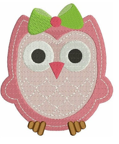 Baby Owl with cute Bow Machine Embroidery Digitized Design Filled Pattern - Instant Download - comes in three sizes 4x4 , 5x7, 6x10 hoops